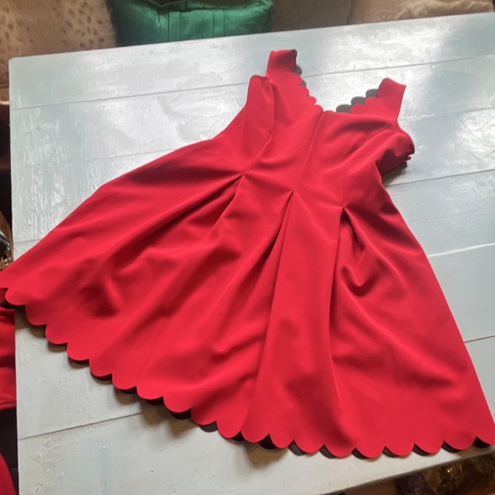 Banana Republic Red Scalloped Fit & Flare Sleeveless Dress Knee Length Womens 4P